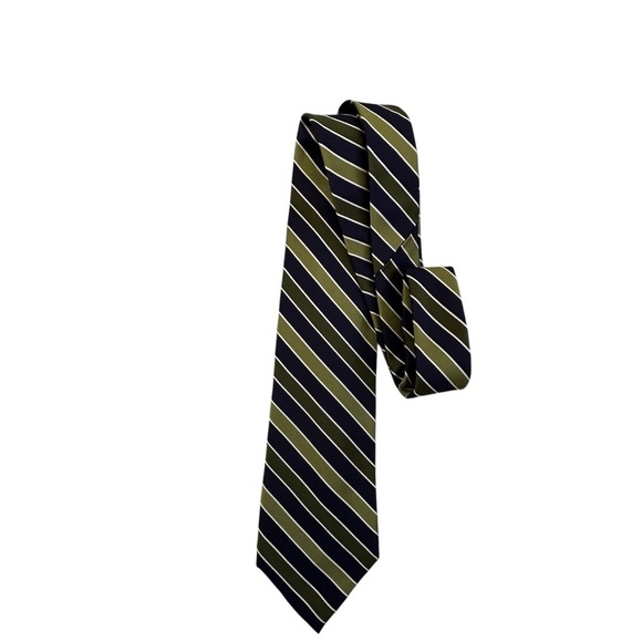 Chaps Ralph Lauren Tie Green & Navy Stripes Preppy Formal 58” x 3.5” - Picture 2 of 11